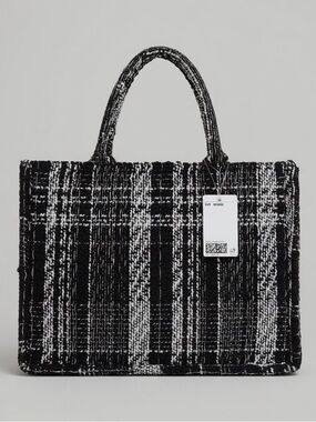 H&M Black and White Tweed Tote with Mini Crossbody